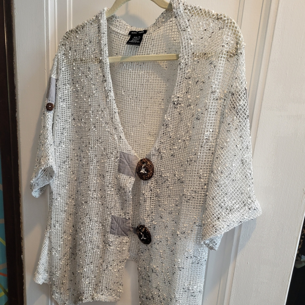 Katie Todd Crochet Cardigan Woman's XL White/Off-White and gray flecks